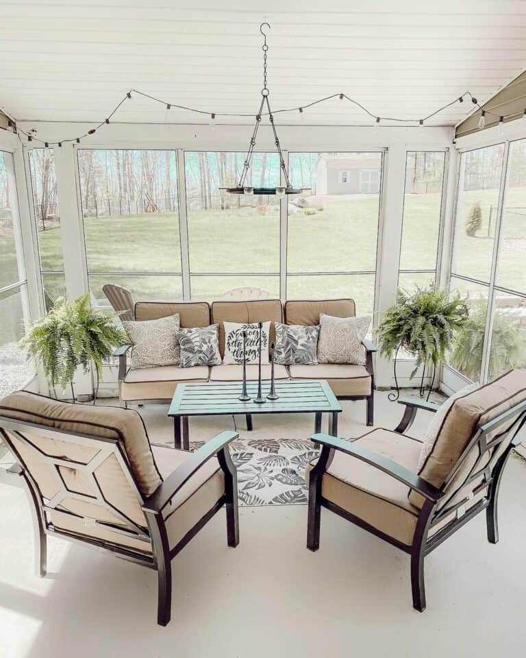 Candle Chandelier Above Patio Table