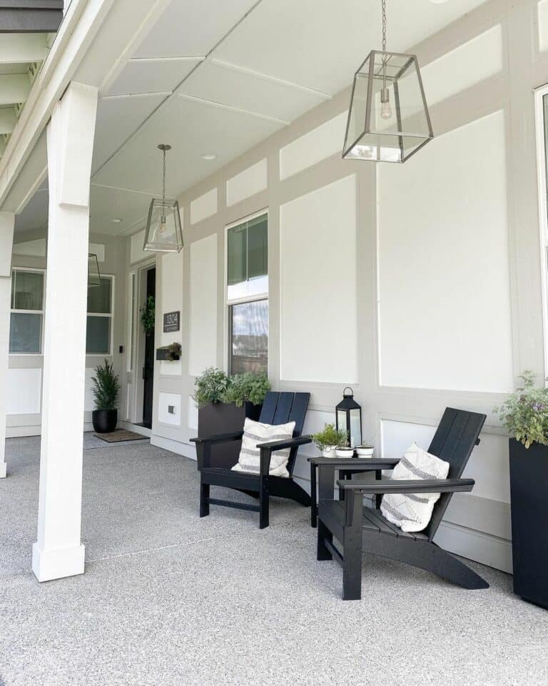 Chrome Outdoor Chandelier Lights on Porch