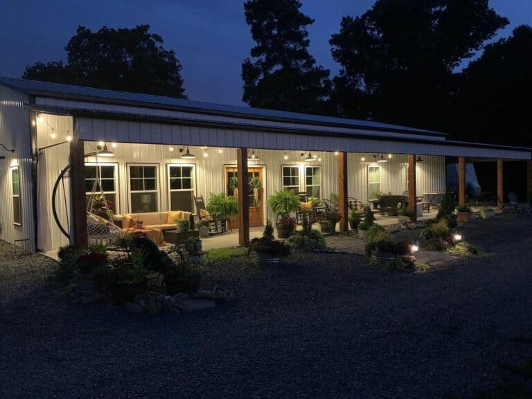 LED String Patio Light Along Farmhouse Porch