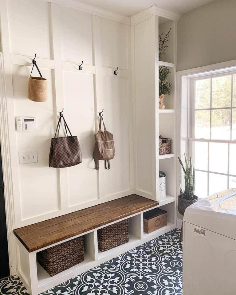 Pattern Tiled Mudroom to Add Dimension