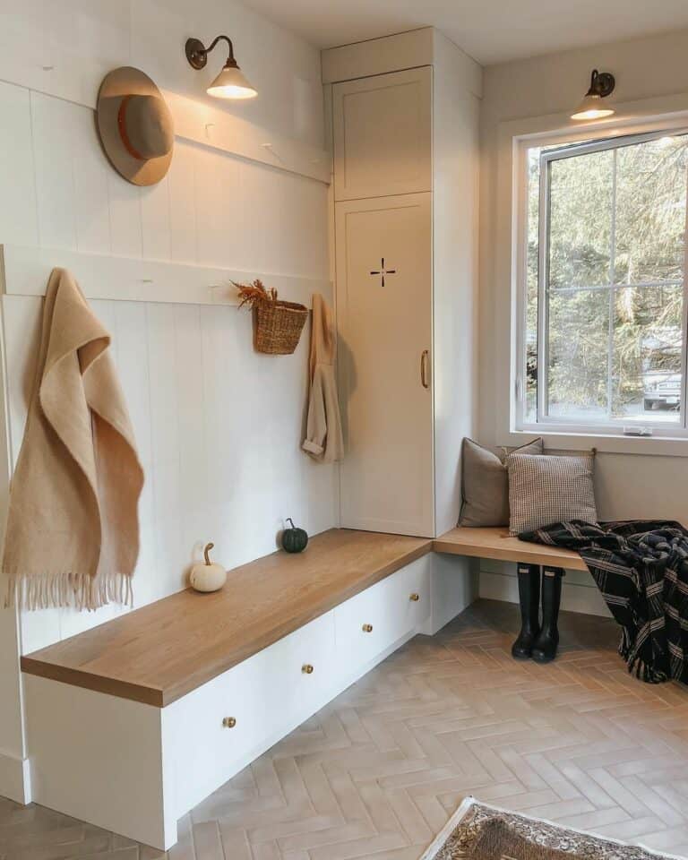 Neutral Mudroom With Herringbone Tiles