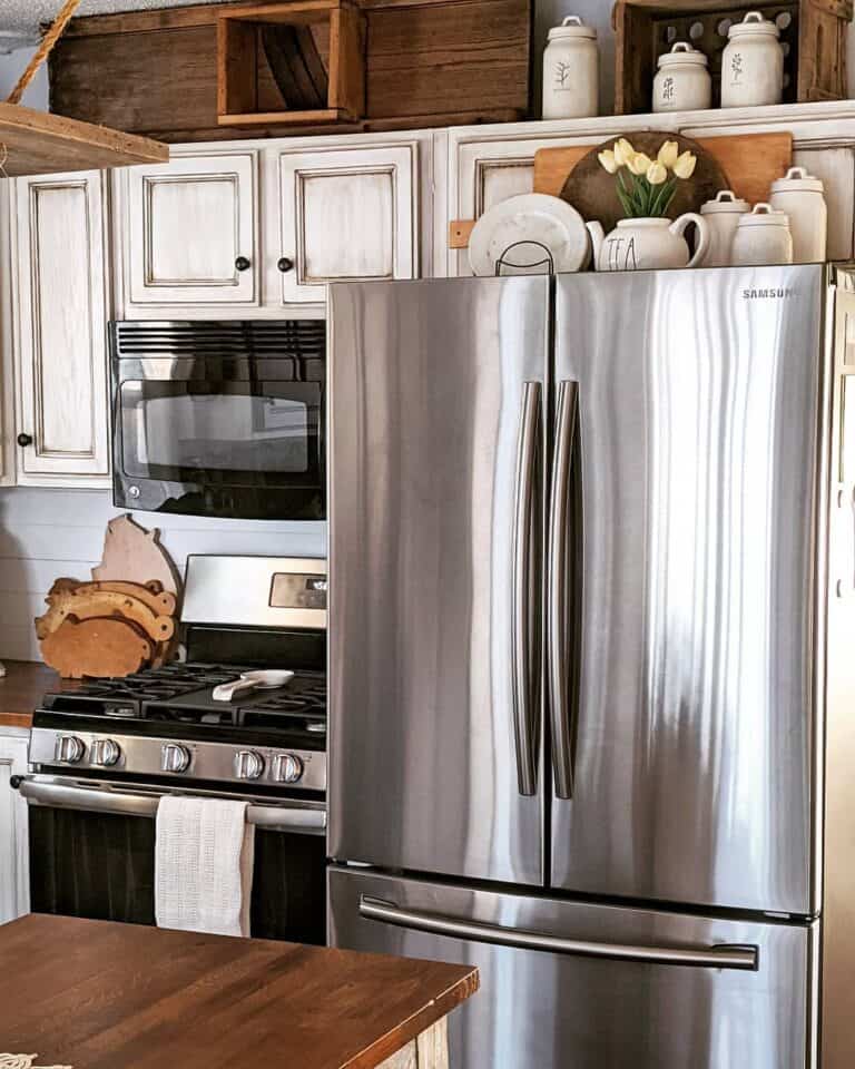 Fridge Top Décor with White and Wood