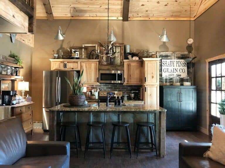 Wood Cabinets with Rustic Décor Display