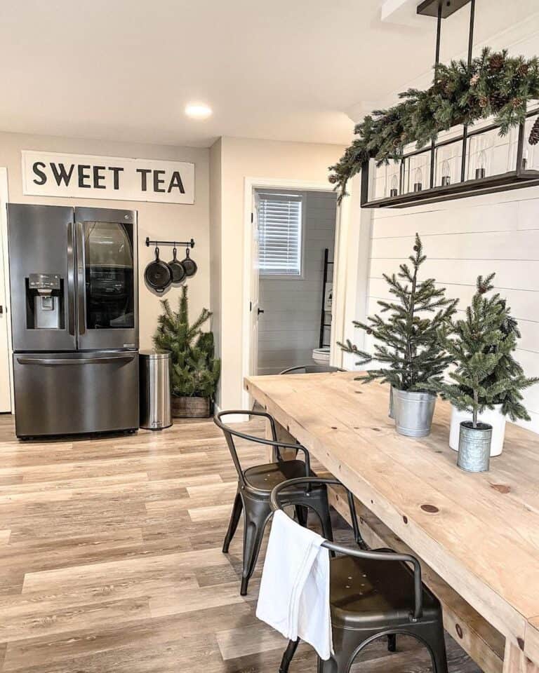 Wood Dining Table with Pine Décor