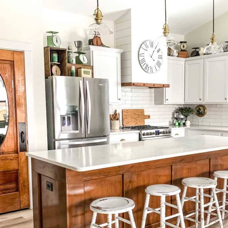 Wood Island Under Vintage Light Fixtures