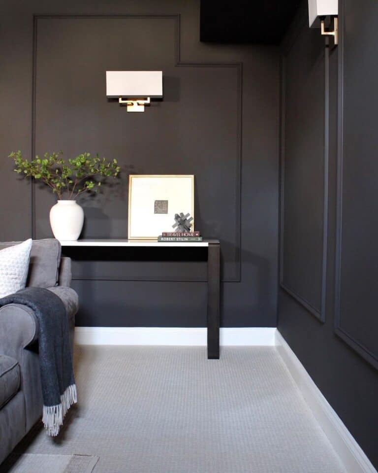 Sconce on a Soft Black Iron Ore Paneled Wall