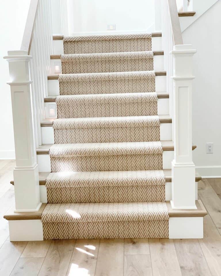 Beige Carpet Runner With a Delicate Herringbone Design