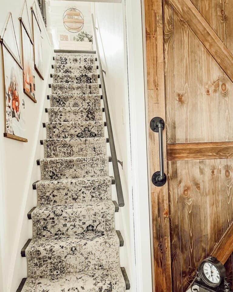 Bright Scrolls Above a Farmhouse Stair Runner