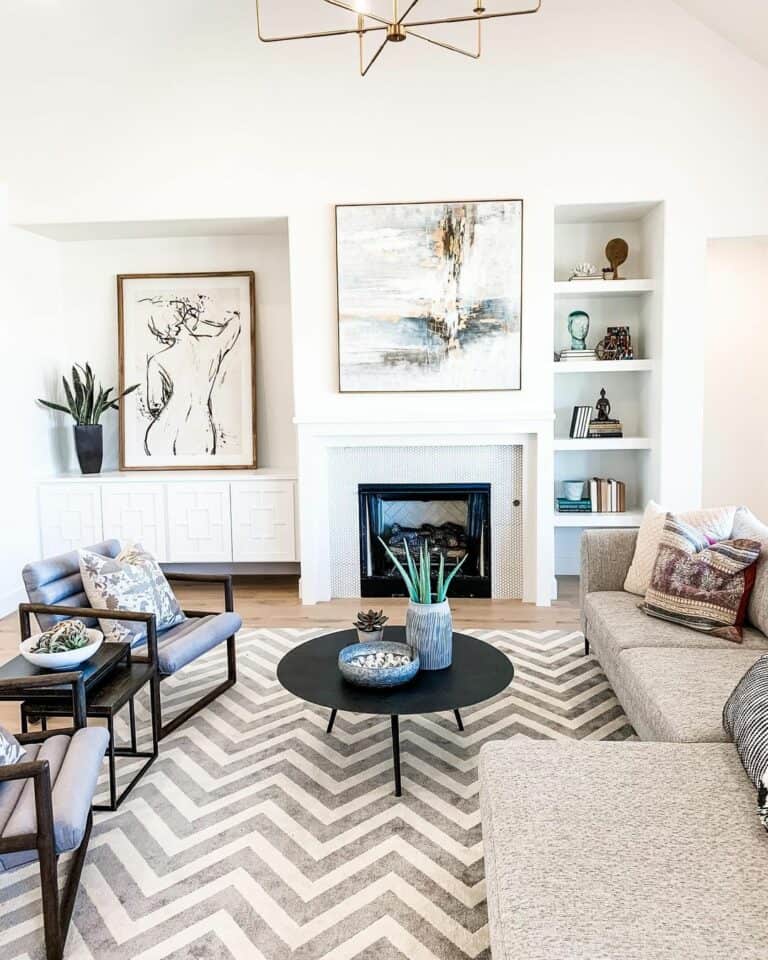 Living Room with Round Black Coffee Table