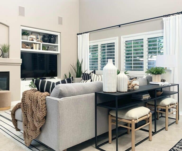 Gray Sofa with Black Sofa Table