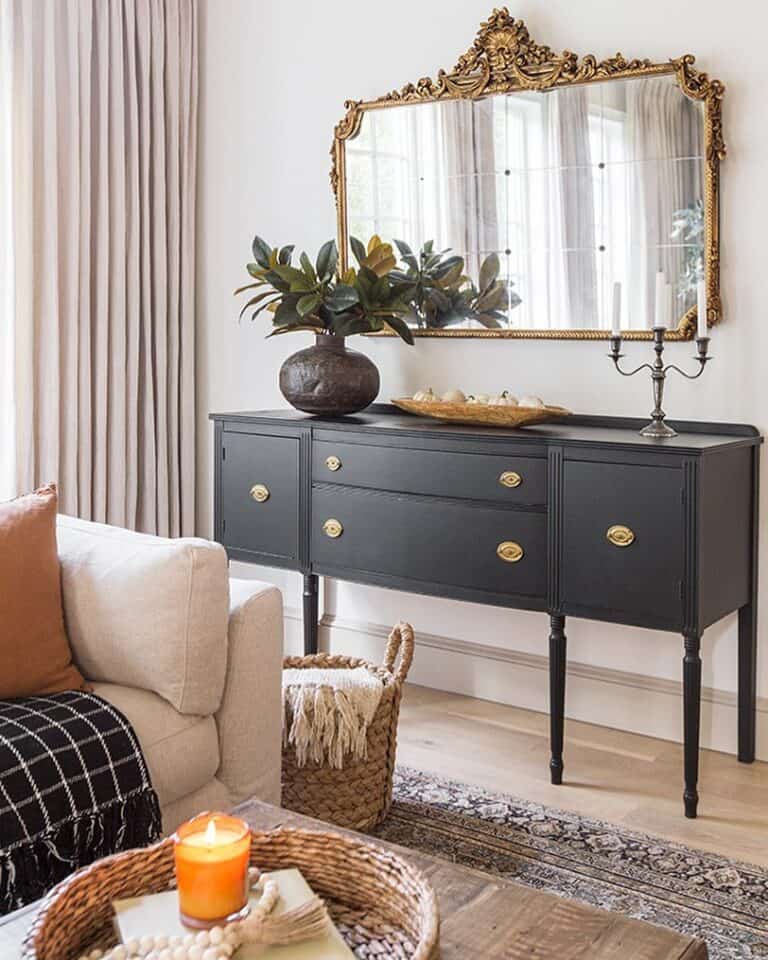Living Room with Black Modern Sideboard