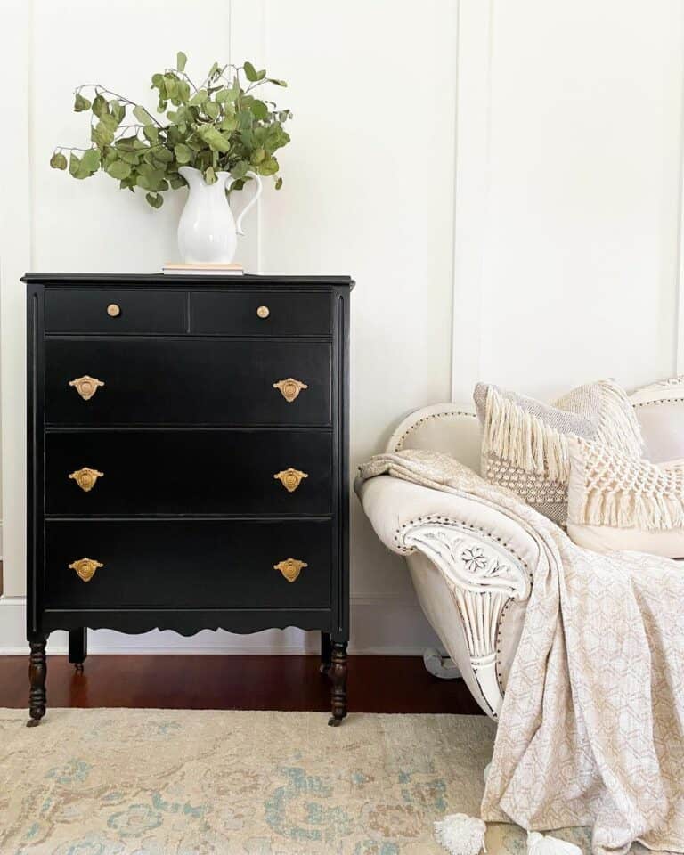 Antique Black Dresser with Gold Hardware