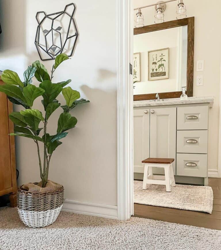 Attached Bath With Gray Vanity Cabinet