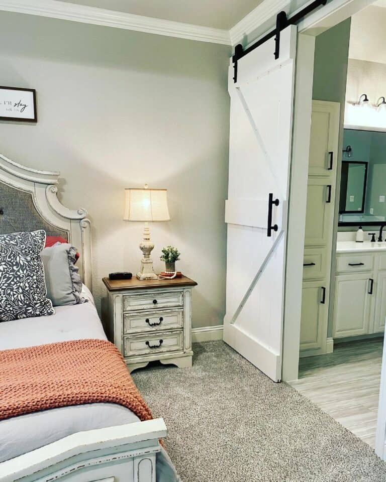 French Bed With Distressed Side Table