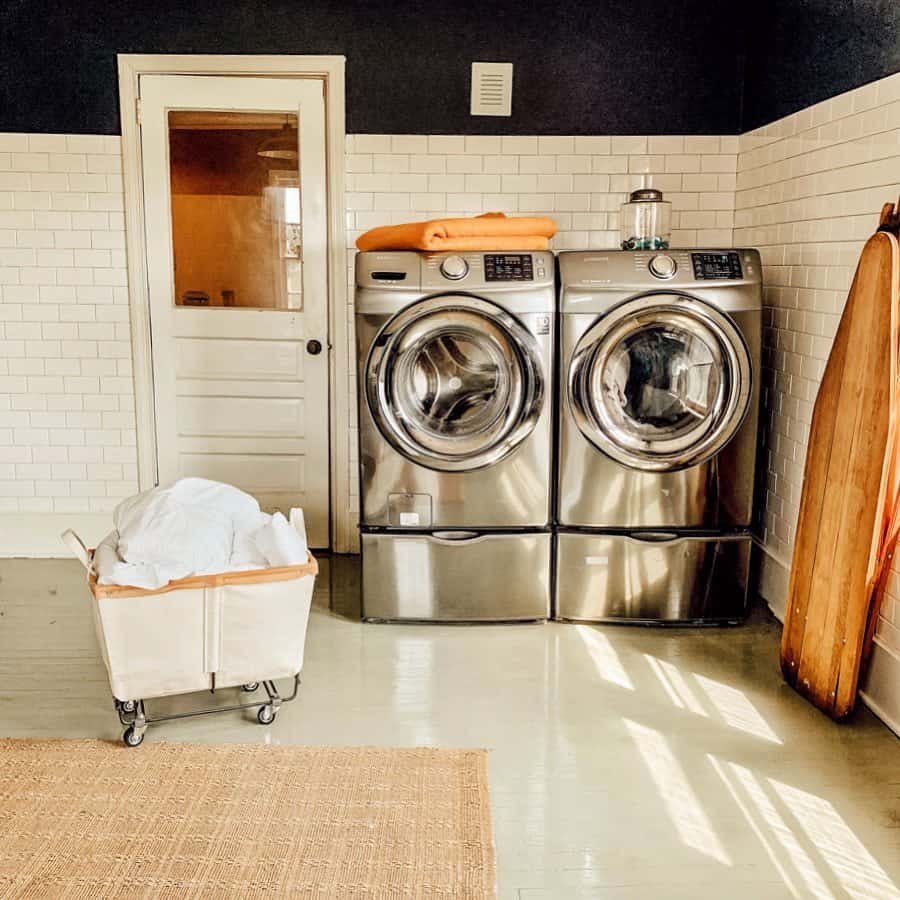 Laundry Room with White Tile Wainscoting