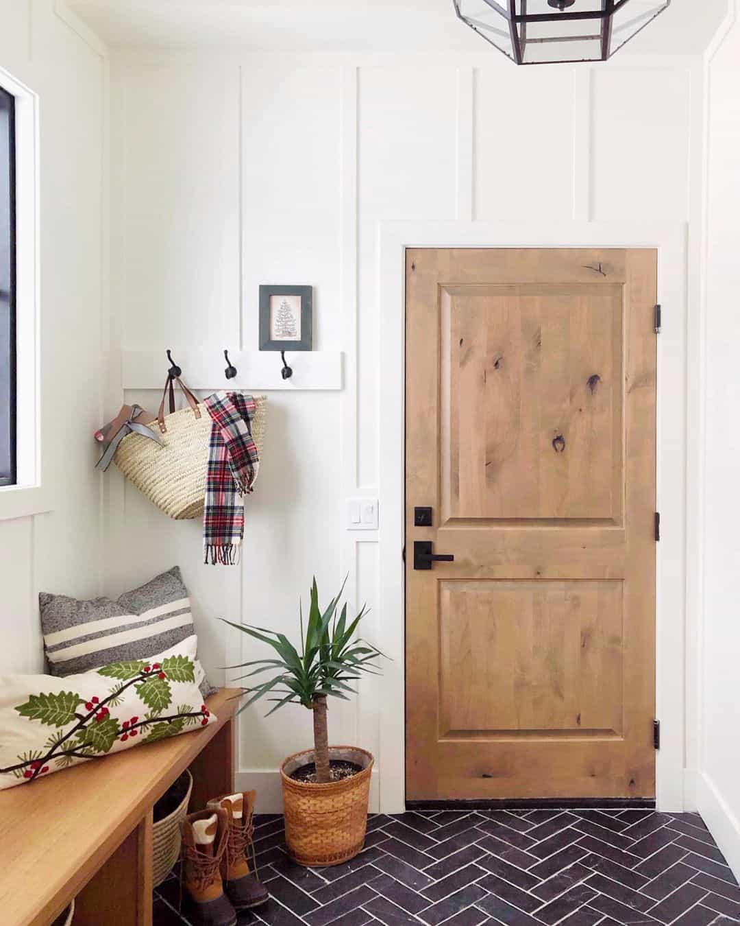 Light Wood Farmhouse Door with Black Handle