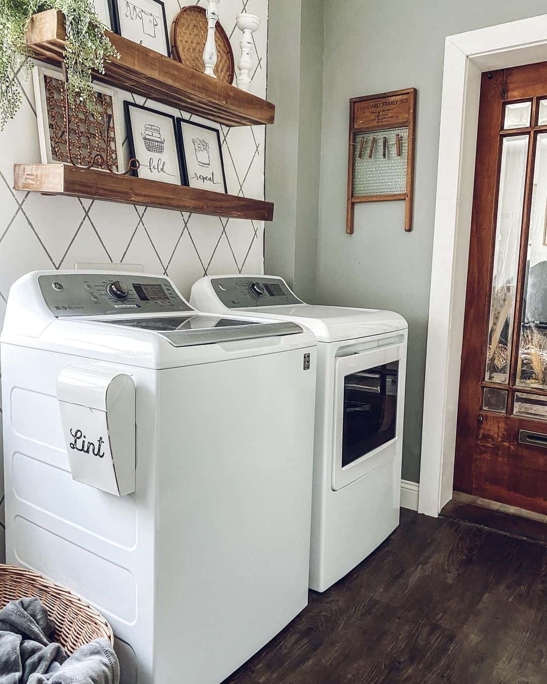 Stained Wood and Glass Laundry Room Door