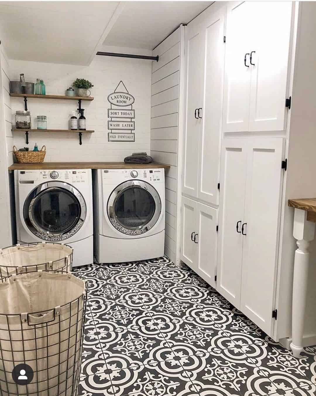 Floor to Ceiling White Laundry Room Cabinets