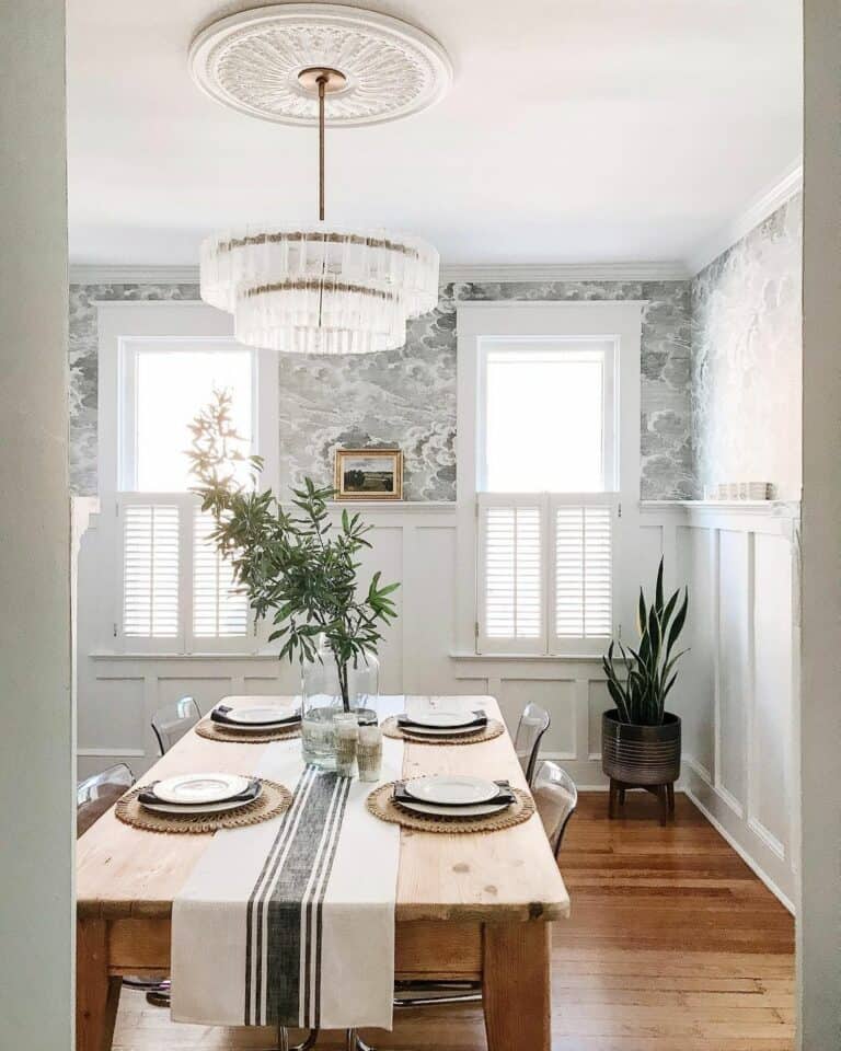 Patterned Gray Wallpaper With Hardwood Floors