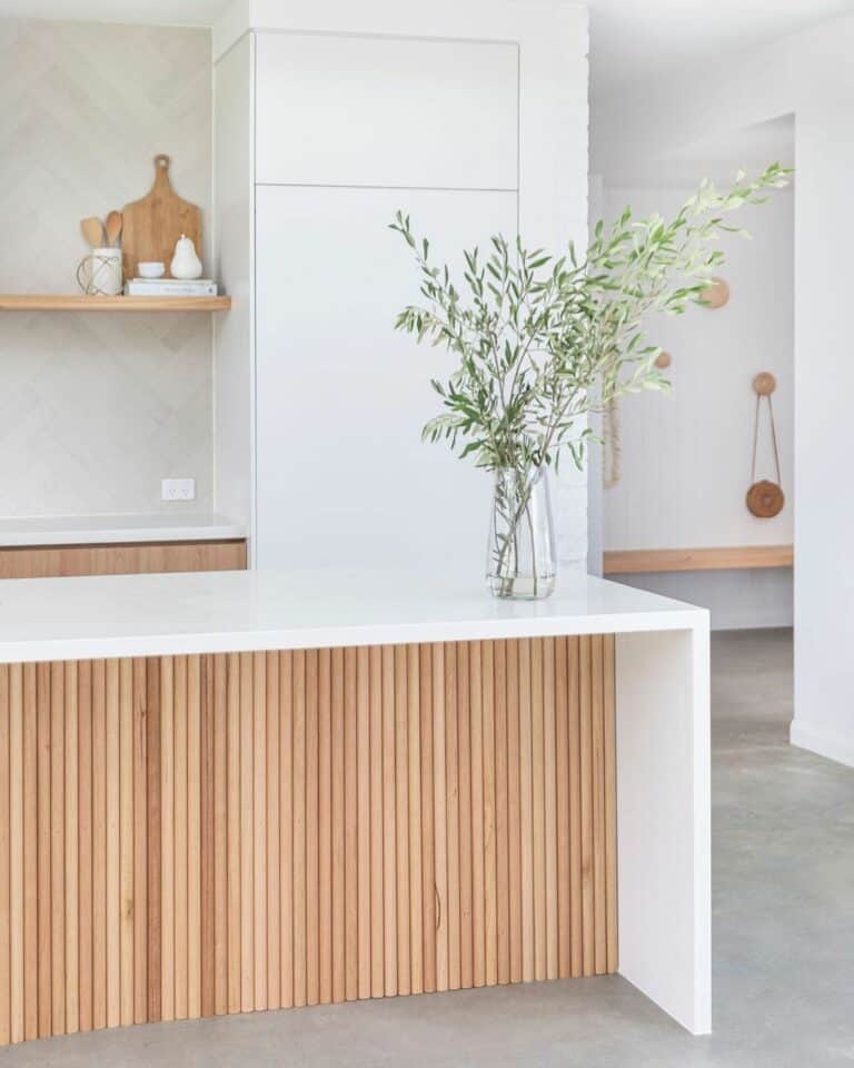 Wood Paneling Covers a Kitchen Island