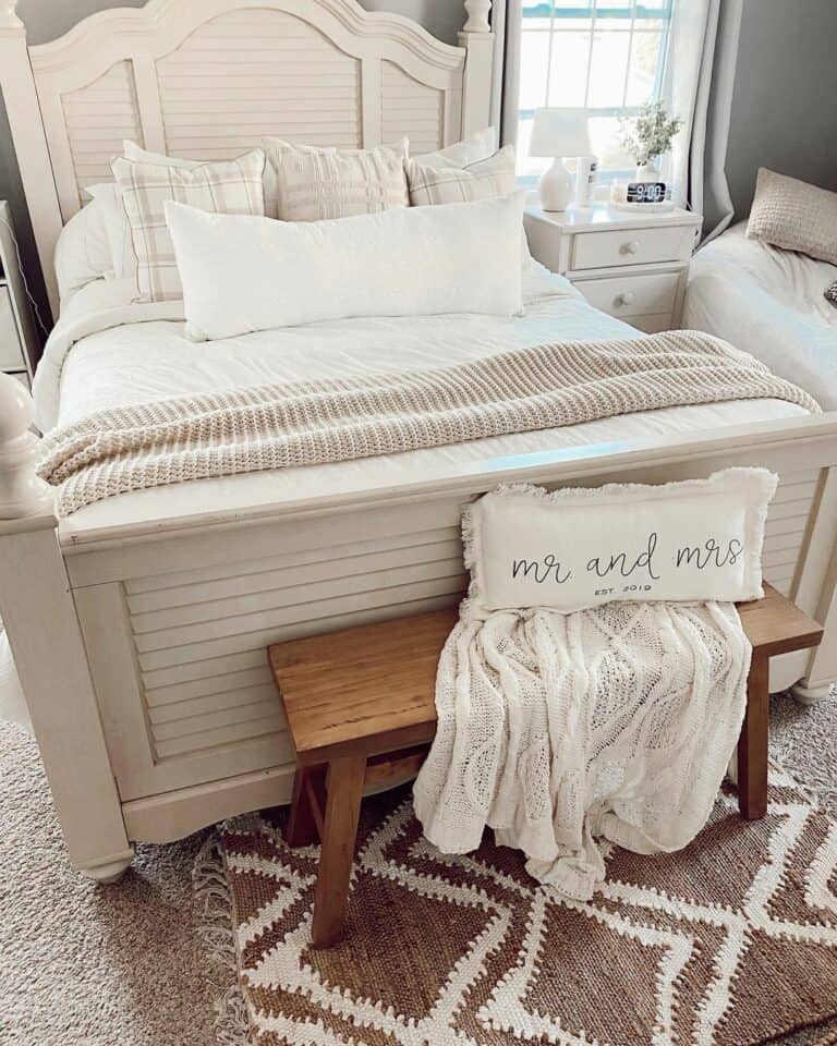 White Bedroom With Wooden Bench