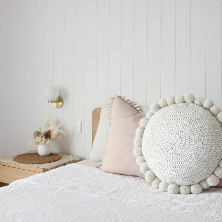 White Bedroom With Wooden Bedside Table