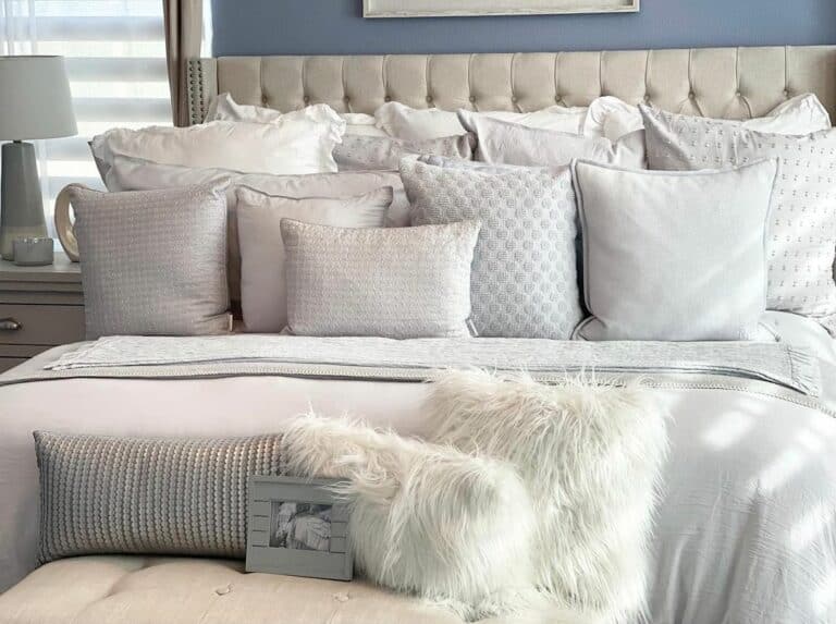 Bedding Display Against a High Headboard