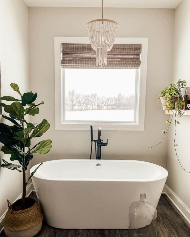 Bathroom with White Oval Freestanding Tub