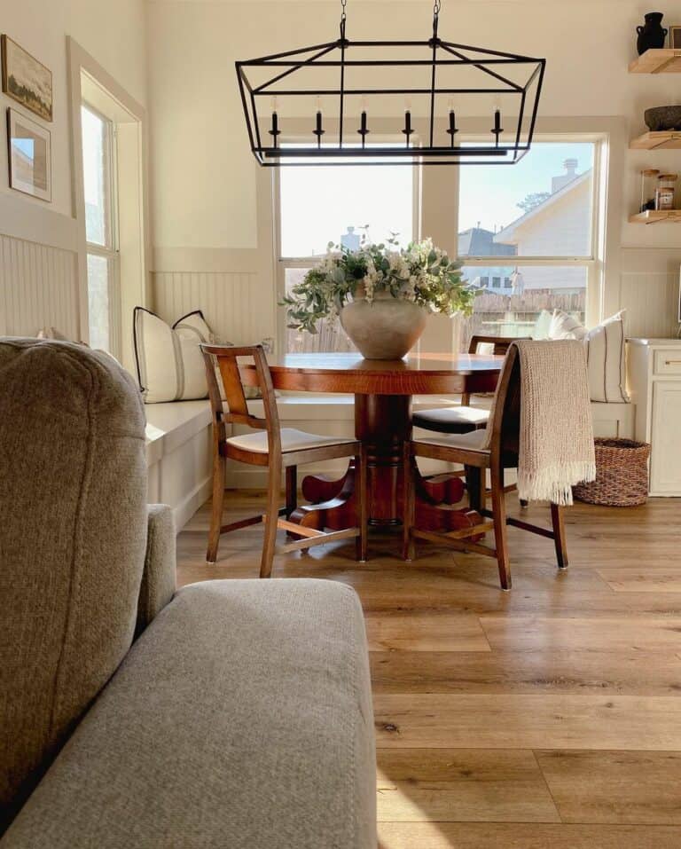 Window Benches Covering Two Kitchen Walls
