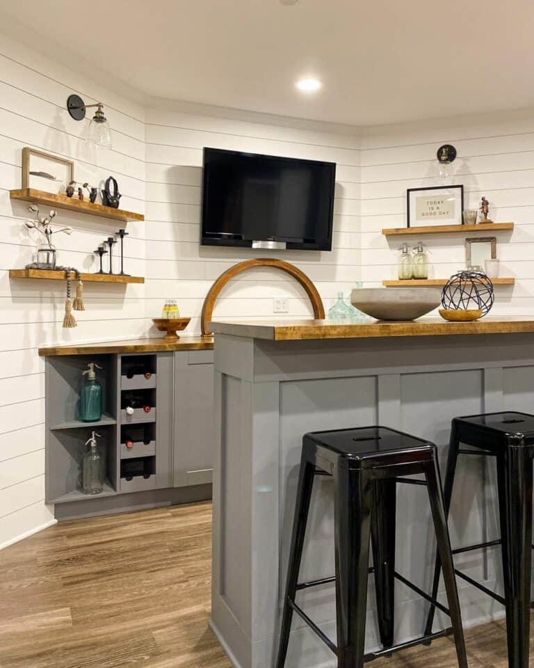 White Shiplap Bar Area Décor