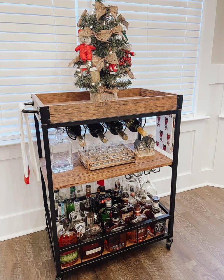 Light Brown Wooden Living Room Bar Cart