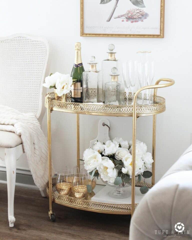 Detailed Gold Living Room Bar Cart
