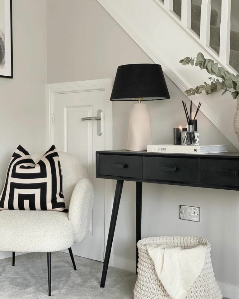 Mid-Century Black and White Hallway Styling