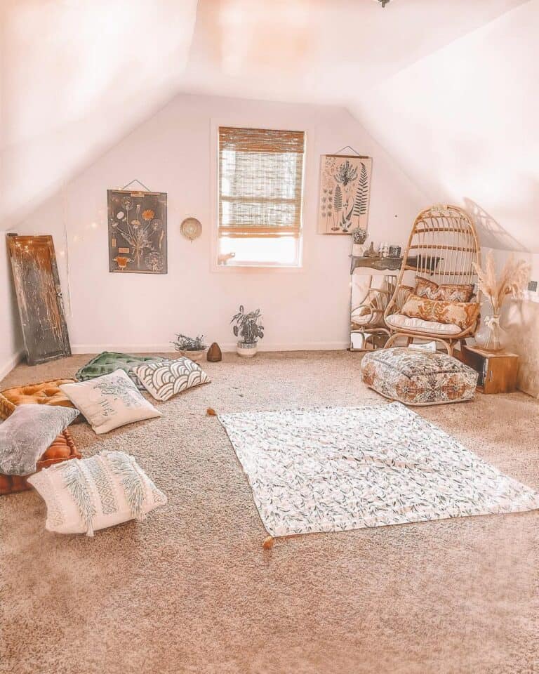 Non-traditional Furniture in a Slanted Ceiling Loft