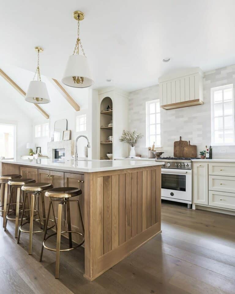 Gold Stools Beneath Island Countertop