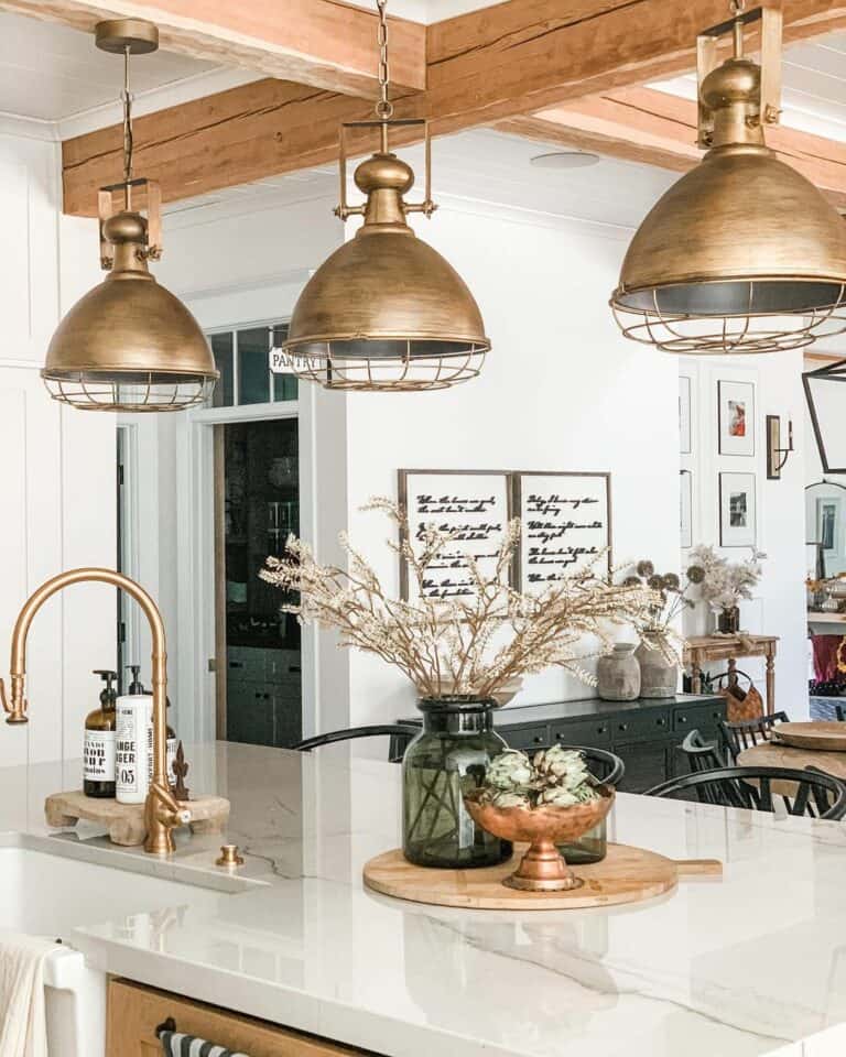 Vintage Pendants Over Kitchen Island