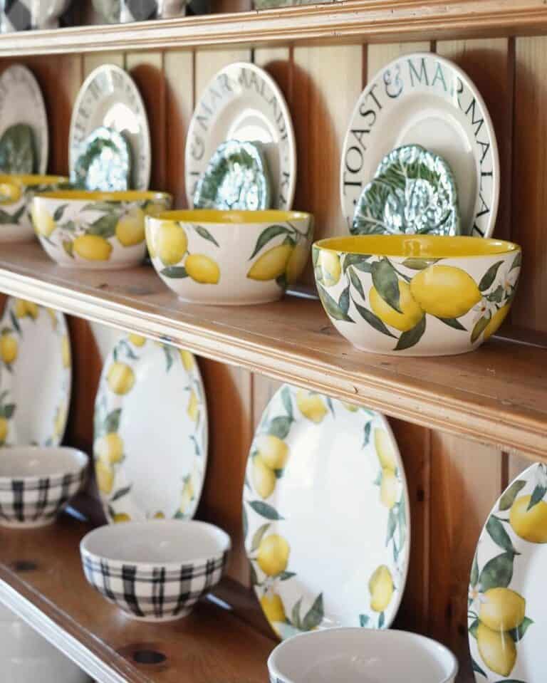 Stained Wood Hutch With Lemon Dinnerware