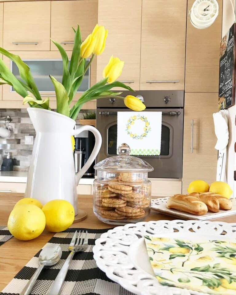 Light Wood Kitchen Table With Yellow Accents
