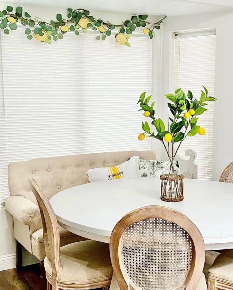 Dining Space With Lemon Centerpiece and Garland