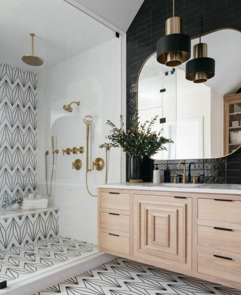 Zig-zag Tile in Glass Door Shower