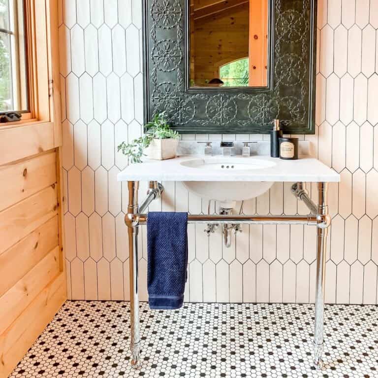 Vintage Sink Anchored to Picket Tile