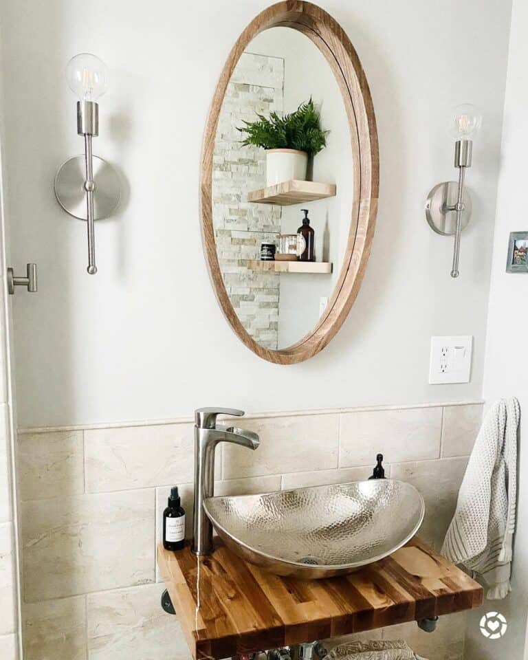 Chrome Sconces Beside Vanity Mirror