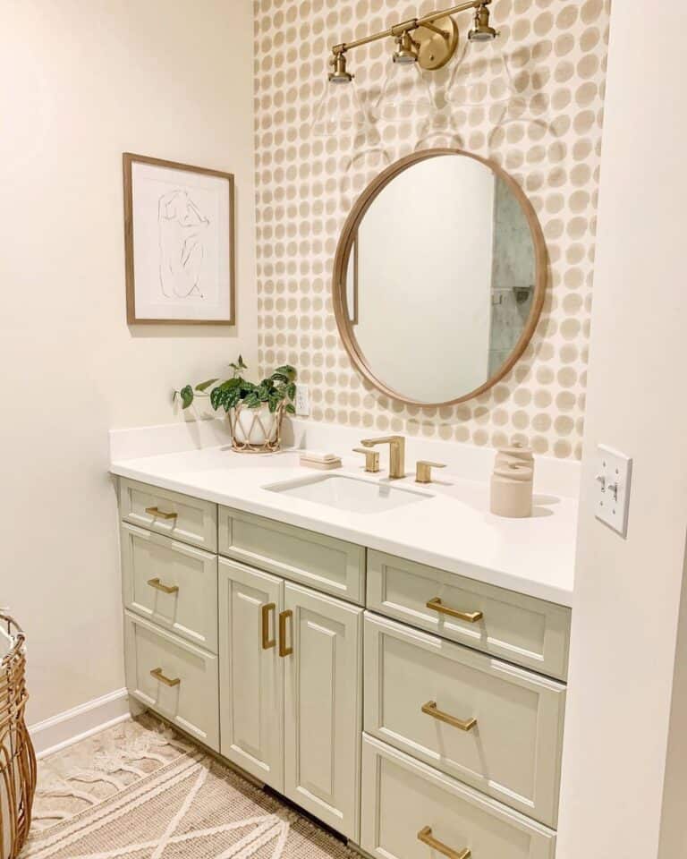 Wood Frame Circle Bathroom Mirror