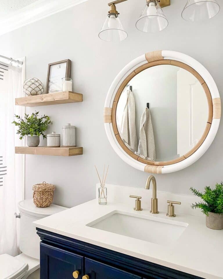 Rattan Circle Mirror for Bathroom