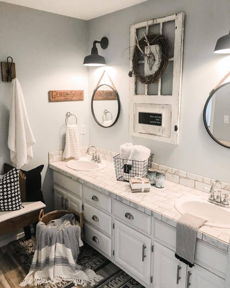 Black Frame Circle Mirrors with Rope