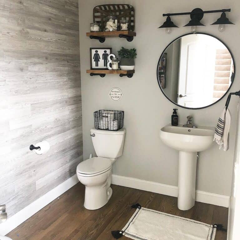 Round Black Bathroom Mirror for Pedestal Sink