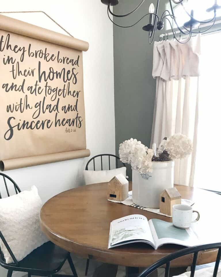 Farmhouse Dining Table With Scripted Wall Décor