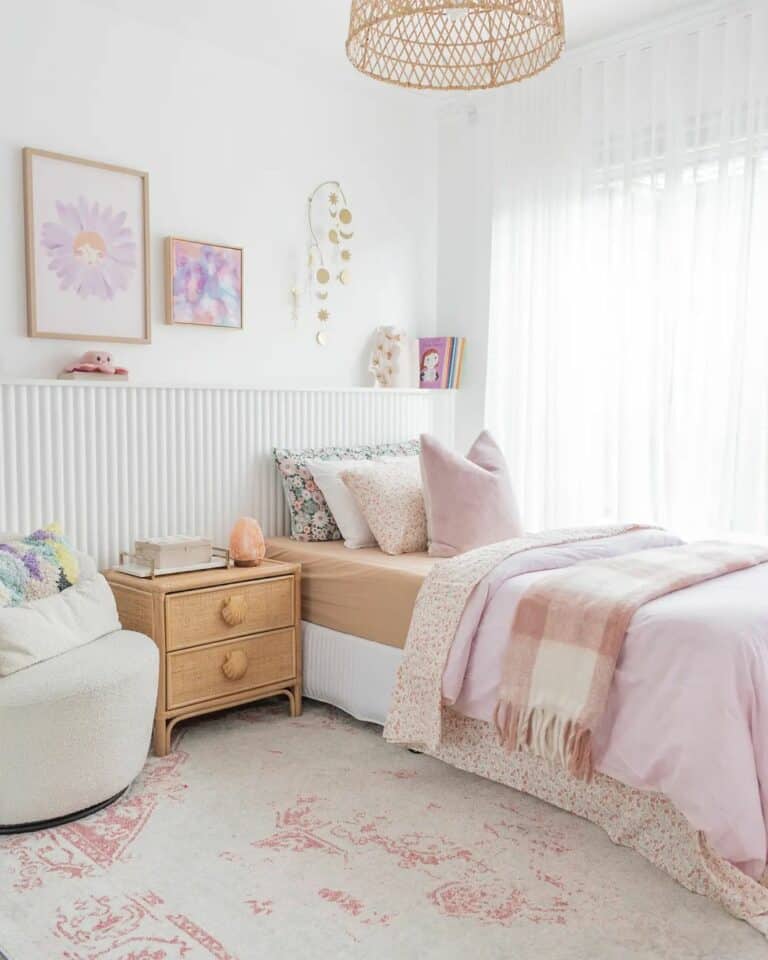 Colorful Wall Décor Above Layered Blankets