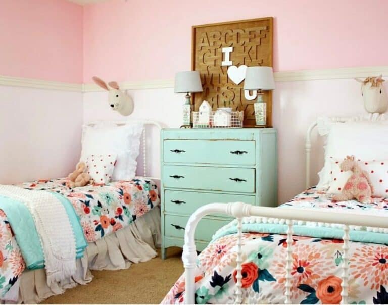 Mint Green Dresser Between Spindle Beds