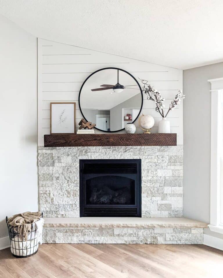 Neutral Ornaments in Farmhouse Living Room